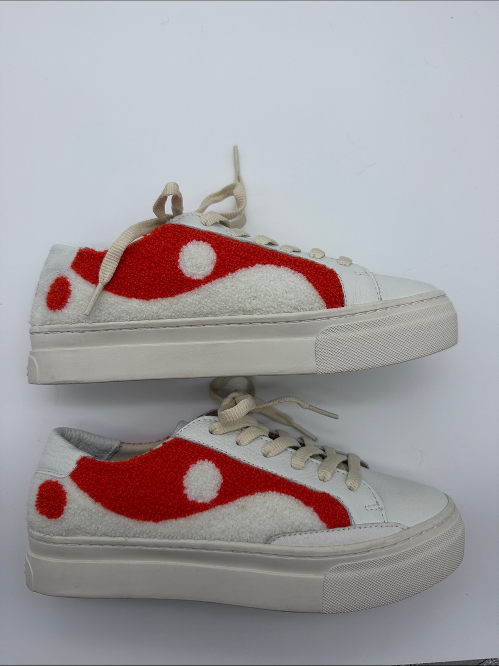 Soludos White Sneakers with Orange Polka Accents